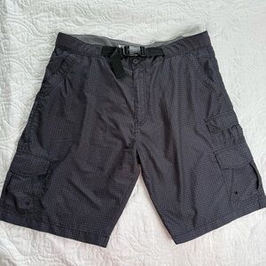 Iron Co‎ Black Gingham Flat Front Belted Performance Cargo Shorts Men's 40 EUC